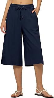Willit Womens Linen Capri Pants Wide Leg Casual Summer Pleated High Waist Pockets 16 in