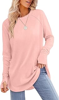 XIEERDUO Women Tunic Top Wear Leggings Long Sleeve Thumb Hole Shirts Round Neck Curved Hem