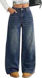 Girls Baggy Jeans Wide Straight Leg High Elastic Waisted Denim Pants Fashion Y2k Boyfriend Skater Streetwear