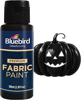 BLUEBIRD Fabric Paint for Clothes & Halloween Costumes, Black, 3.4 Fl Oz | Permanent Textile Paint for T-Shirts, Jeans, Canvas Shoes, Sofa Upholstery & Tote Bags, Ghost Decor & Skeleton Shirts