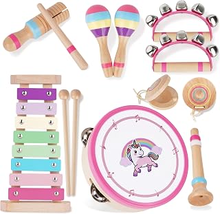 ATOYUS Musical Instruments for Toddlers 1-3, Unicorn Montessori Music Toys | Wooden Percussion Instruments Xylophone Tambourine for 1 2 3 Year Old Girls Kids, One 1st Christmas Birthday Gift for Baby