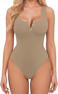 Avidlove Bodysuits for Women Button Down Square Neck Sleeveless Body Suit Snap Closure Double Lined Tank Tops Bodysuit