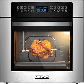 Empava 24 Inch Electric Single Wall Oven 10 Cooking Modes | Convection Fan and Rotisserie, Screen Touch Control, Stainless Steel