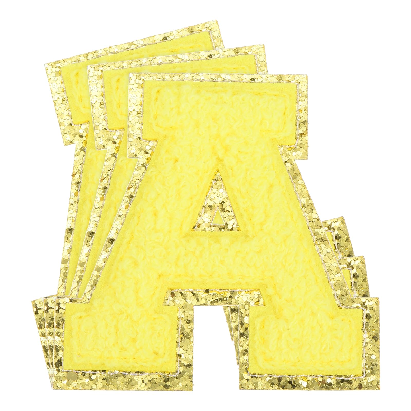 3 Pieces Large Size Chenille Letter Patches 3.15x3.15 Inch Gold Glitter Embroide