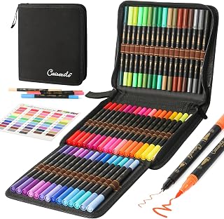 48 Color Duo Tip Pens, Fine Point Brush Coloring Art Markers & Journal Planer Pen Set for Adult Coloring Books Drawing Sketching Calligraphy Writing Note Taking