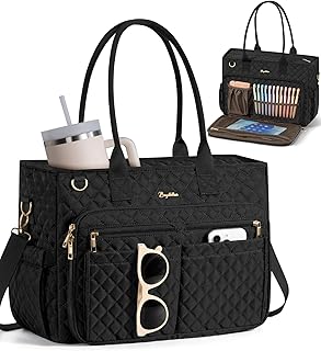 Bagstellar Teacher Tote Bag for Women, 15.6" Laptop Work Tote Computer Bag | Quilted Bible Nurse Bag with 40oz Cup Holder, Insulated Pocket & Strap, Large Laptop Briefcase for School Travel Office Gifts