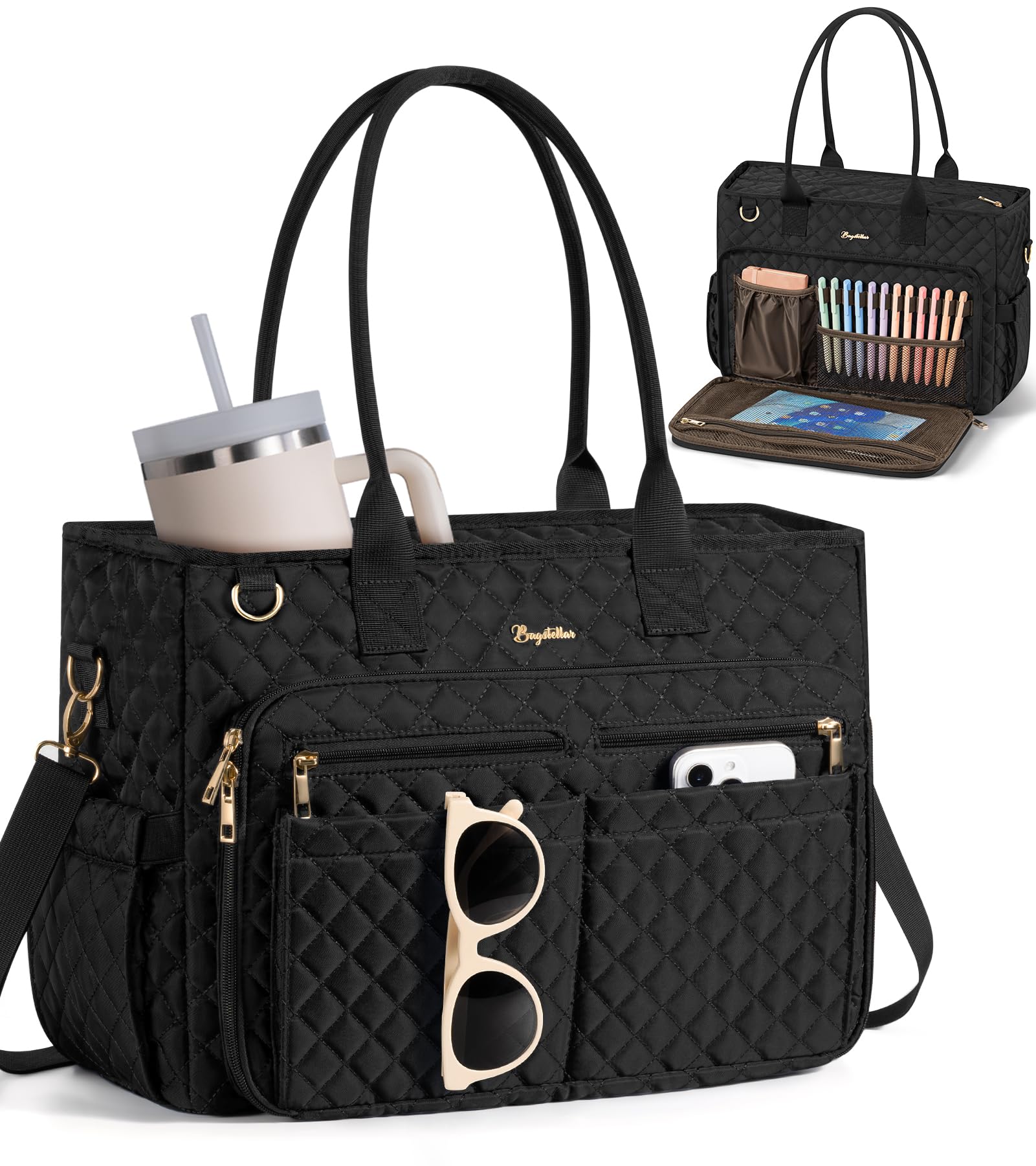 Bagstellar Teacher Tote Bag for Women, 15.6" Laptop Work Tote Computer Bag | Qui