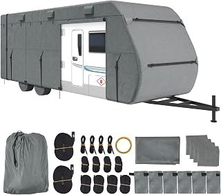 VEVOR Travel Trailer Cover, 28-31 ft RV Cover, Top 300D Oxford Fabric Camper Cover, Waterproof, Windproof and Rip-Stop Class A RV Cover, with Storage Bag, Repair Patches, Straps and Tire Covers