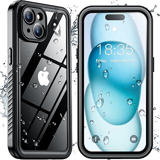 SPIDERCASE for iPhone 15 Case Waterproof,Black/Clear | Built-in Lens & Screen Protector, Full Heavy Duty Protection, 12FT Military Shockproof, Dustproof, Anti-Scratched Case
