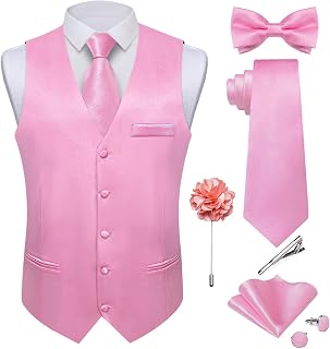 DiBanGu Men's Satin Suit Vest and Tie Solid Color Vest and Bow Tie for Tuxedo Formal Dresses Vest Wedding Party 8 Pieces