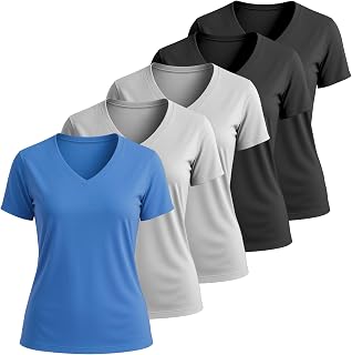 Lati Fashion 5 Pack Dry Fit Shirts for Women Workout Tops Short Sleeve V Neck Womens T Shirts for Yoga Running Pilates S-3X