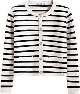 ANRABESS Women Striped Cardigan Sweaters Button Down Cropped Knit Lady Jackets Coat 2025 Fall Outfits Trendy Clothes