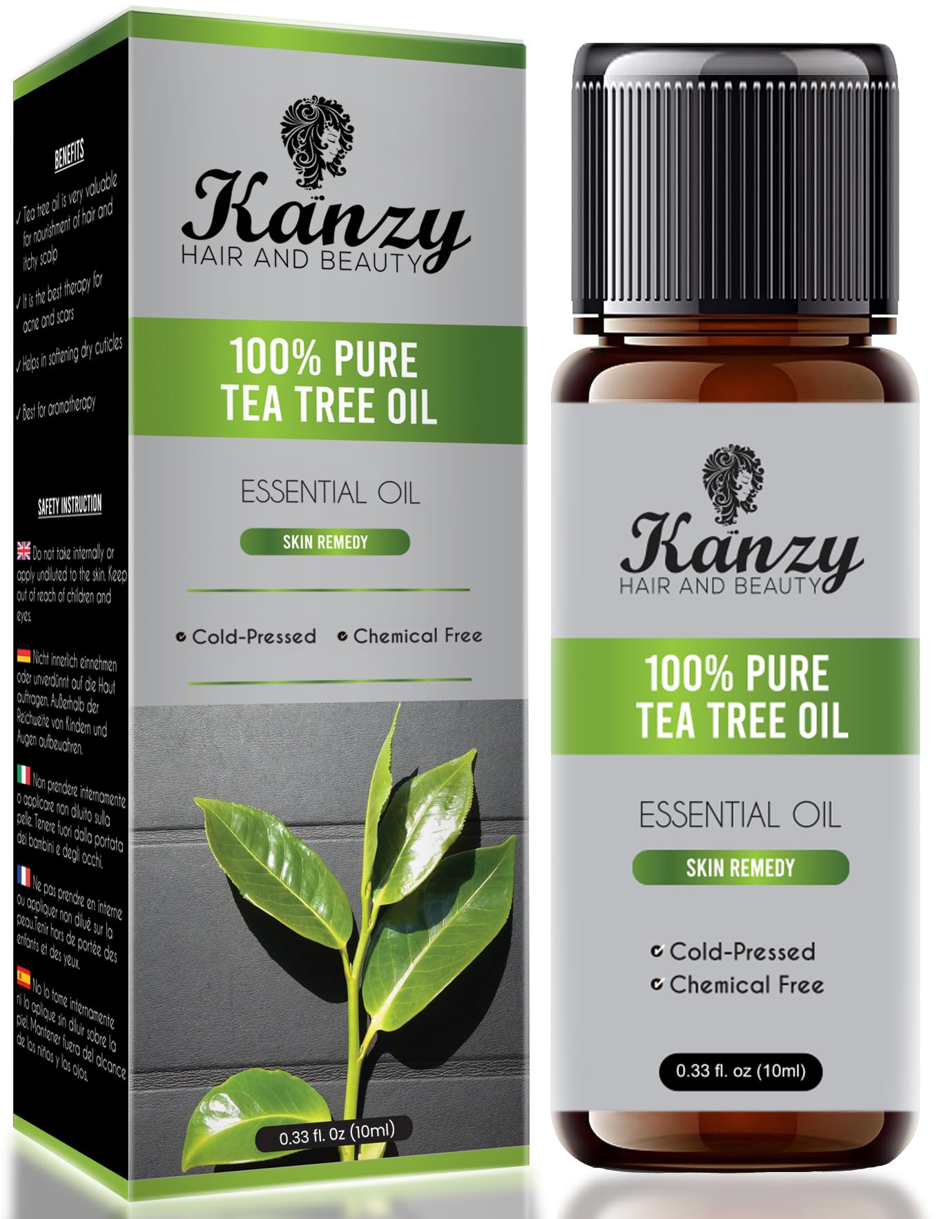 Kanzy Tea Tree Essential oil 10ml 100% Pure Tea Tree Oil for Skin, Hair, Face, N