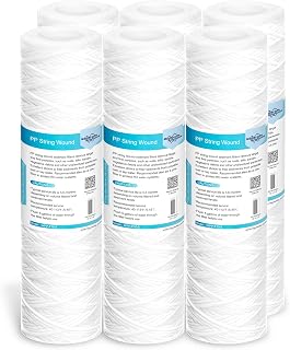 Membrane Solutions 5 Micron 10"x2.5" String Wound Whole House Water Filter Replacement Cartridge Universal Sediment Filters for Well Water - 6 Pack