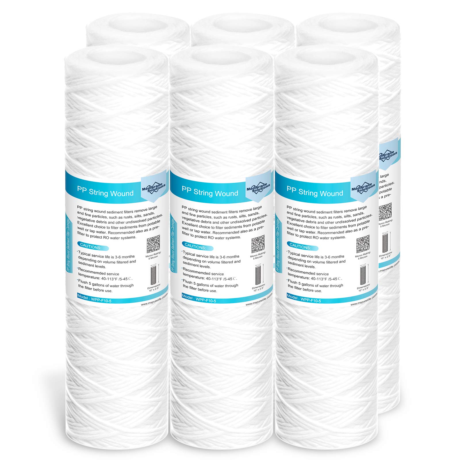 Membrane Solutions 5 Micron 10"x2.5" String Wound Whole House Water Filter Repla