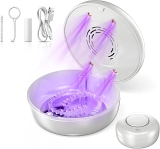 KUNPHY U-V Retainer Case, Rechargeable Invisalign Case for Aligner, White. | 2-in-1 Denture Box, 8K Lens, Vent Hole, Type-C Charge, 22 Cycles Per Full Charge, Fits Invisalign, Denture, Mouth Guard