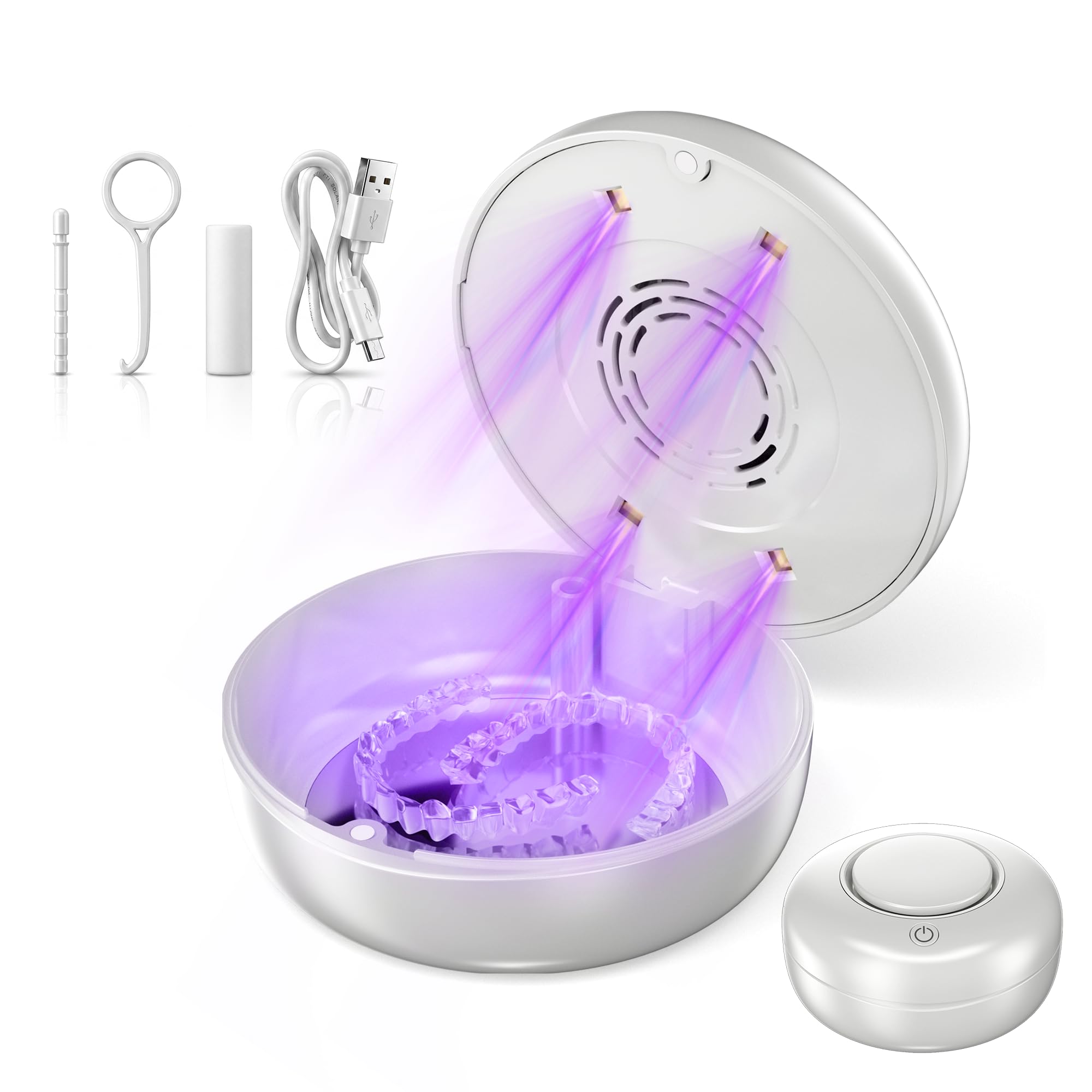 KUNPHY U-V Retainer Case, Rechargeable Invisalign Case for Aligner, White. | 2-i