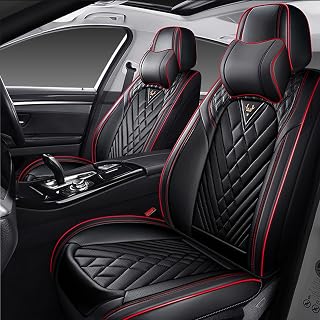 Car Seat Covers Front Seats for Dodge Ram 2500 2000-2026, Waterproof Nappa Leather Car Seat Cover, Full Coverage Car Seat Covers Sets(2 Seats with Headrests/Black Red)