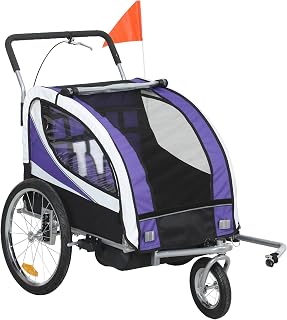 HOMCOM Child Bike Trailer for 2 Kids 5 Point Harness Steel Frame Purple | Baby Bicycle Trailer, Reflectors, Safety Flag, Hitch Coupler