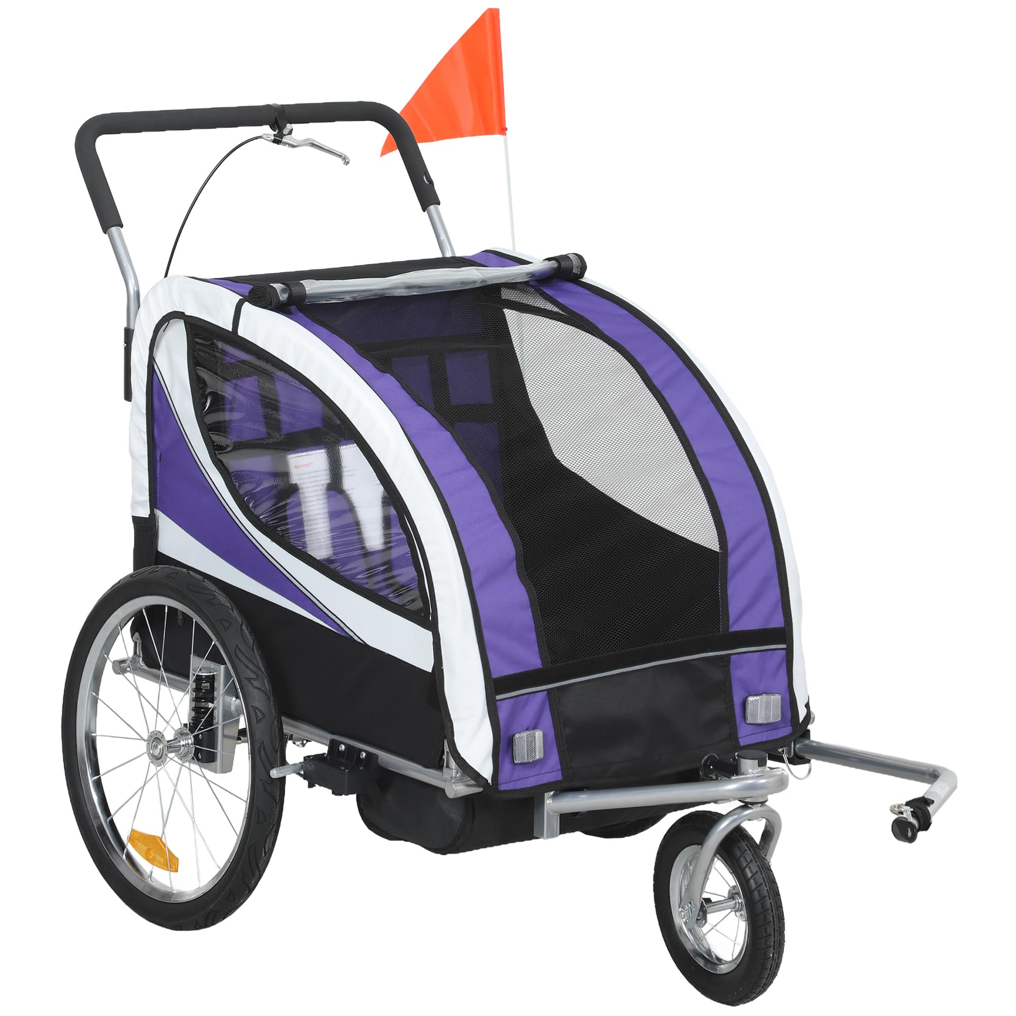 HOMCOM Child Bike Trailer for 2 Kids 5 Point Harness Steel Frame Purple | Baby B