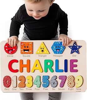 Zuzu Puzzle Puzzles for Toddlers Boy and Girl, Personalized Name Puzzle, Toy, Gifts for 0 1 2 3 Years Old, Baby Gifts, Baby Shower, Christmas, 0 3 6 9 12 24 Months (Numbers and Shapes)