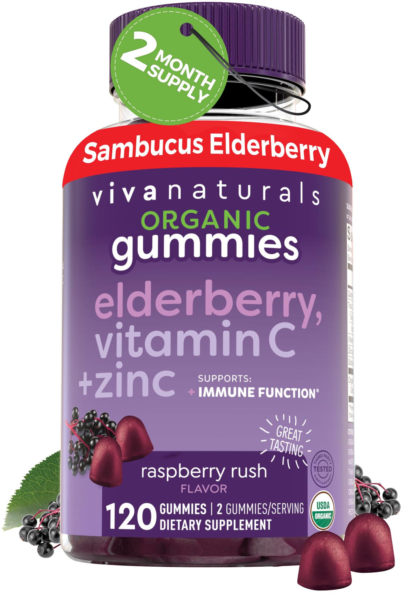 Black Elderberry Vitamin C and Zinc Immune Support Gummies for Adults