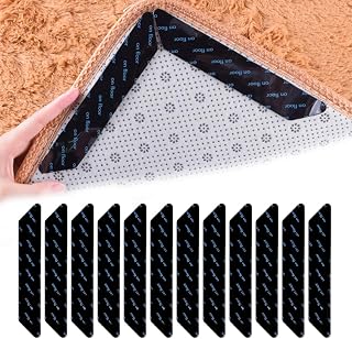12 Pieces Carpet Tape Non-Slip Tape Corner Fixing Tape with Washable Adhesive Carpet Pads Non-Slip Pads and Glue Easy Carpet Fixing