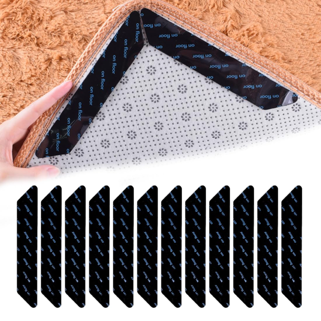12 Pieces Carpet Tape Non-Slip Tape Corner Fixing Tape with Washable Adhesive Ca