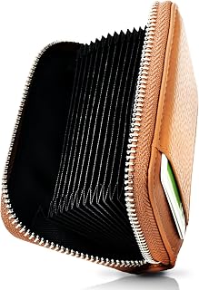 QUARE Card Case, Card Holder, Coin Purse, Mini Wallet, Men's, Large Capacity, Compact, Small, Skimming Prevention, Genuine Leather, Coin Case, Camel
