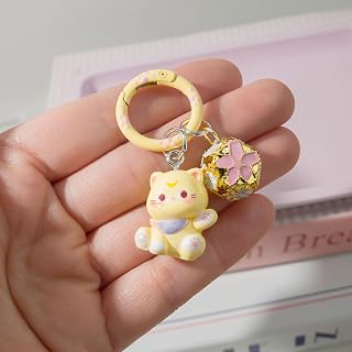 Cat with Flowers Bell Keychain, Cute Resin Keychain with Bag Pendant, Creative Decorative Gift for Women Men