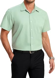 HISDERN Mens Short Sleeve Dress Shirts Bamboo Fiber Anti-Wrinkle Shirt Casual Business Button Down Shirt with Pocket