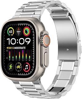 Anlinser Compatible with Apple Watch Band 49mm 46mm 45mm 44mm 42mm, Five Link Stainless Steel Metal Bands for iWatch Ultra 3/2/1 Series 11 10 9 8 7 6 5-1 SE (Silver)