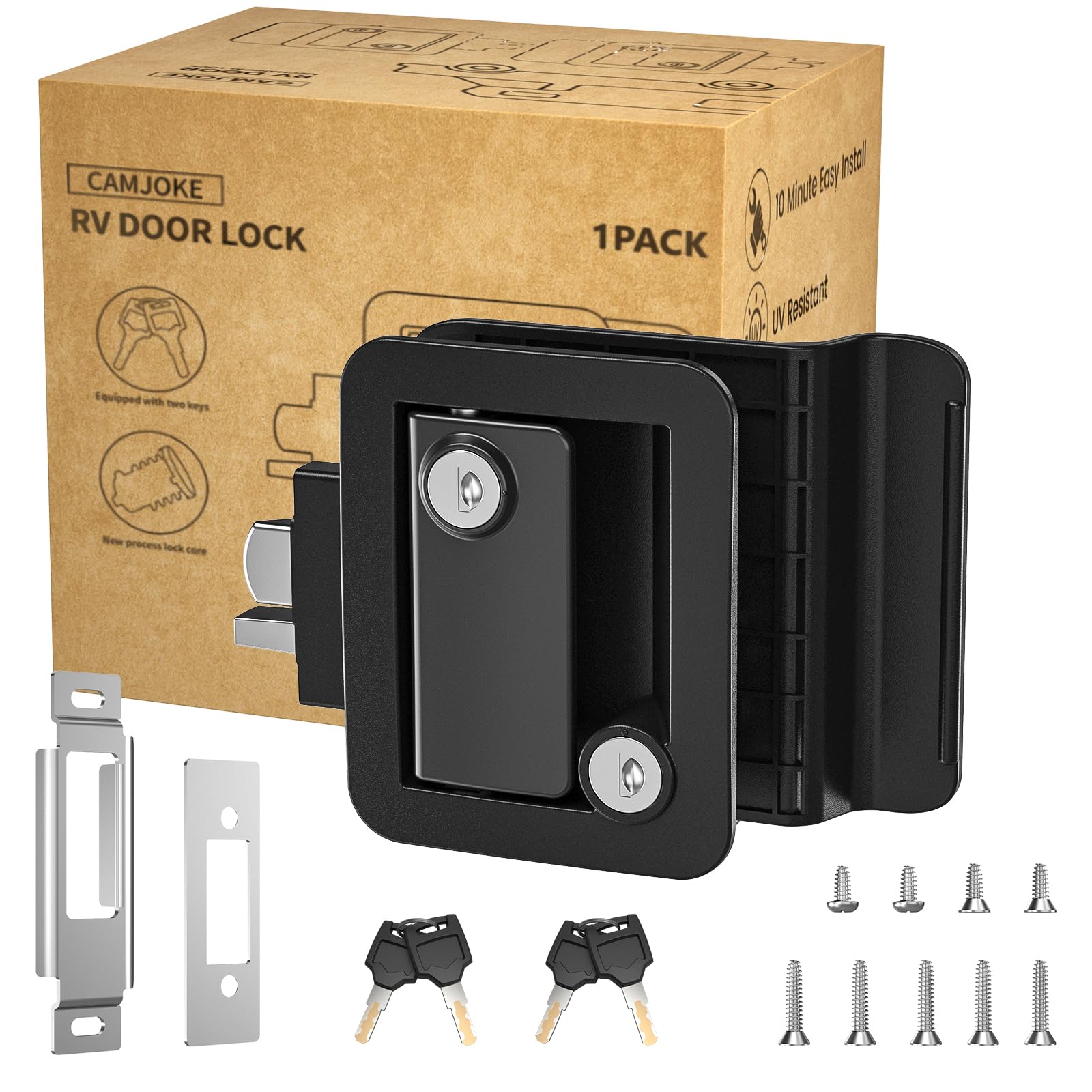 RV Door Lock, Camper Door Lock with Deadbolt,1 Lock 4 Key | Fits right-hinged B-