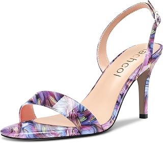 Aachcol Women's Needle Mid High Heel Sandals Back Strap Ankle Strap Slingback Round Open Toe Dress Shoes Office Wedding Party Patent Leather 8CM