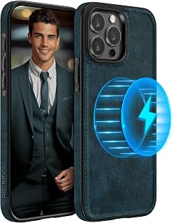 LOHASIC for iPhone 15 Pro Case Compatible with Magsafe, Slim Leather Luxury Business PU Cover Non-Slip Grip Shockproof Bumper Full Body Protective Men Phone Cases for iPhone 15 Pro 6.1" (2023) - Blue