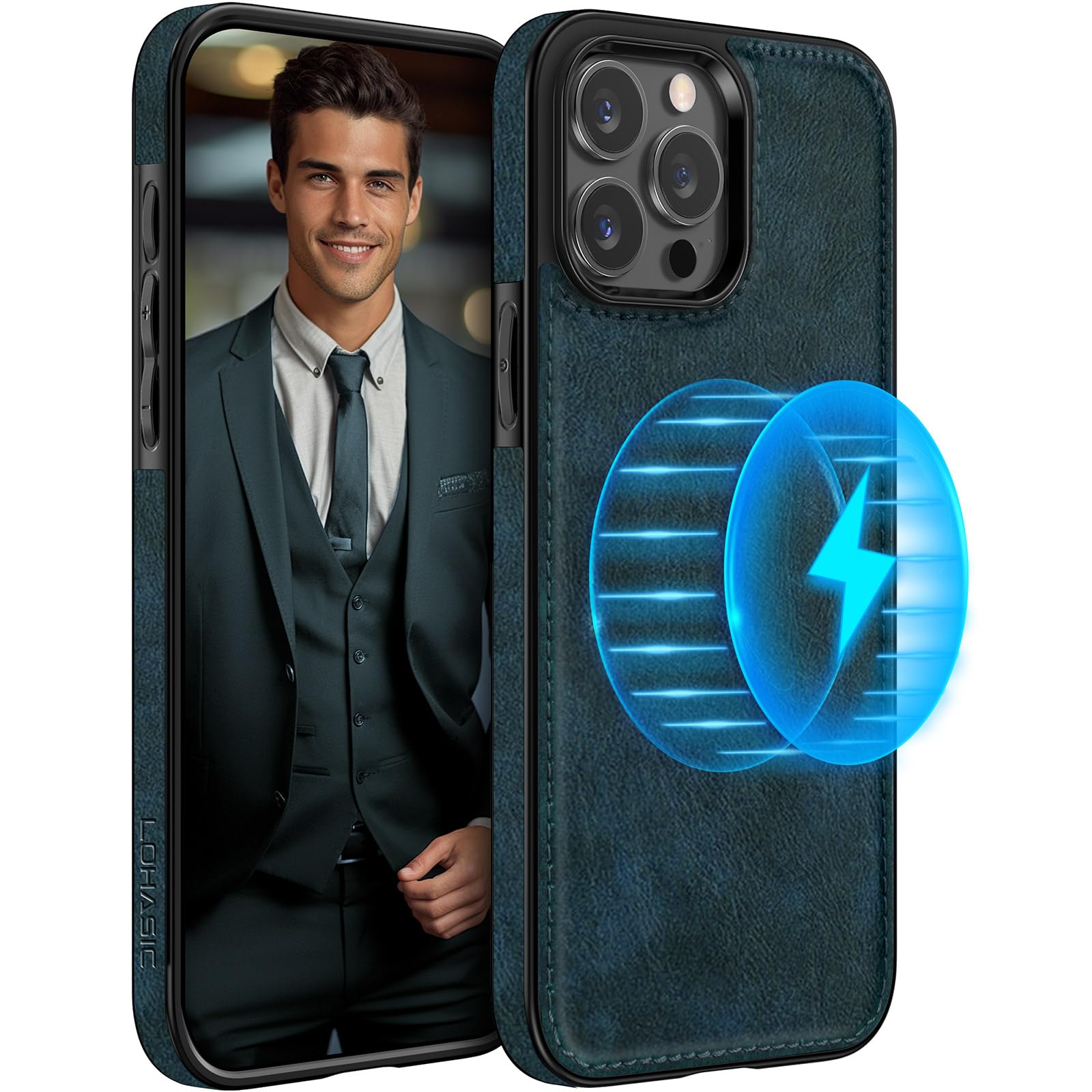 LOHASIC for iPhone 15 Pro Case Compatible with Magsafe, Slim Leather Luxury Busi