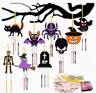 12 Pack Halloween Wind Chime Kit, Halloween Crafts for Kids, Halloweens Decorations, Holiday Arts and Crafts for DIY Art Decorating Activity Party Decorations Supplies