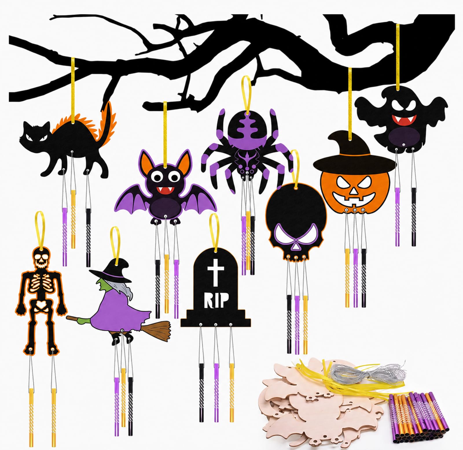 12 Pack Halloween Wind Chime Kit, Halloween Crafts for Kids, Halloweens Decorati