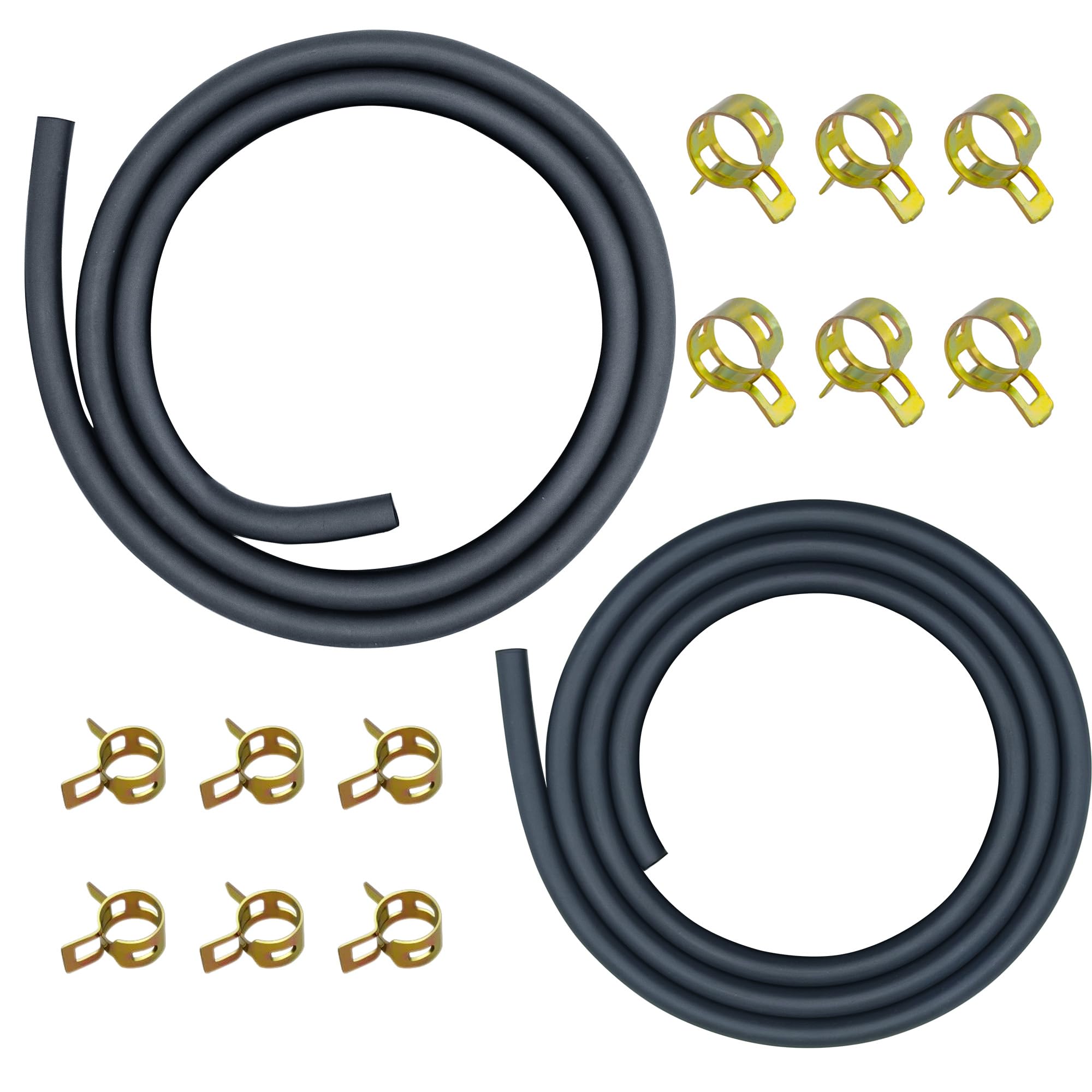 Strongthium 3/16 & 1/4 Rubber Gas Fuel Line Hose Set 2 Size | Gas Tube with Clam