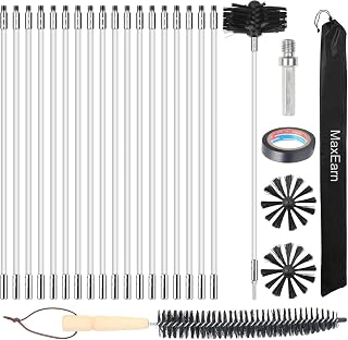 MaxEarn 24Pcs Chimney Cleaning Brush Sweep Kit with 18 Flexible Nylon Rods | 6" Brush Head + Wood Long Brush+ Storage Bag, Duct Vent Cleaning Set, Sweep Tool for Flue, Fireplace, Sewage Pipe, Fume Hood