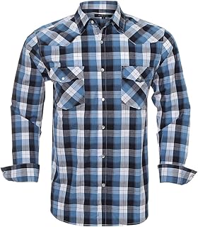 Men’s Western Cowboy Shirts-Long Sleeve Snap Button Plaid Shirt, Regular Fit Cotton Casual Shirt