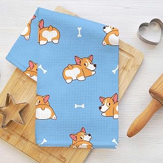 Adorable Welsh Corgi Kitchen Towels, Decorative Absorbent Microfiber Tea Towels, Waffle Tea Towels for Home Farmhouse Style and Bathroom, Dog Lovers Gifts 3