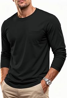MAGCOMSEN Maglietta da uomo a maniche lunghe girocollo con tasca casual traspirante leggera traspirante a maniche lunghe