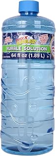 Made in USA Bubble Solution Refill with Wand 64oz Non Toxic Dye Free (1/2 Gallon), Kids Easy Grip Bottle Refill for Bubble Machine, Bubble Wands, Bubble Toys, Blue Bottle