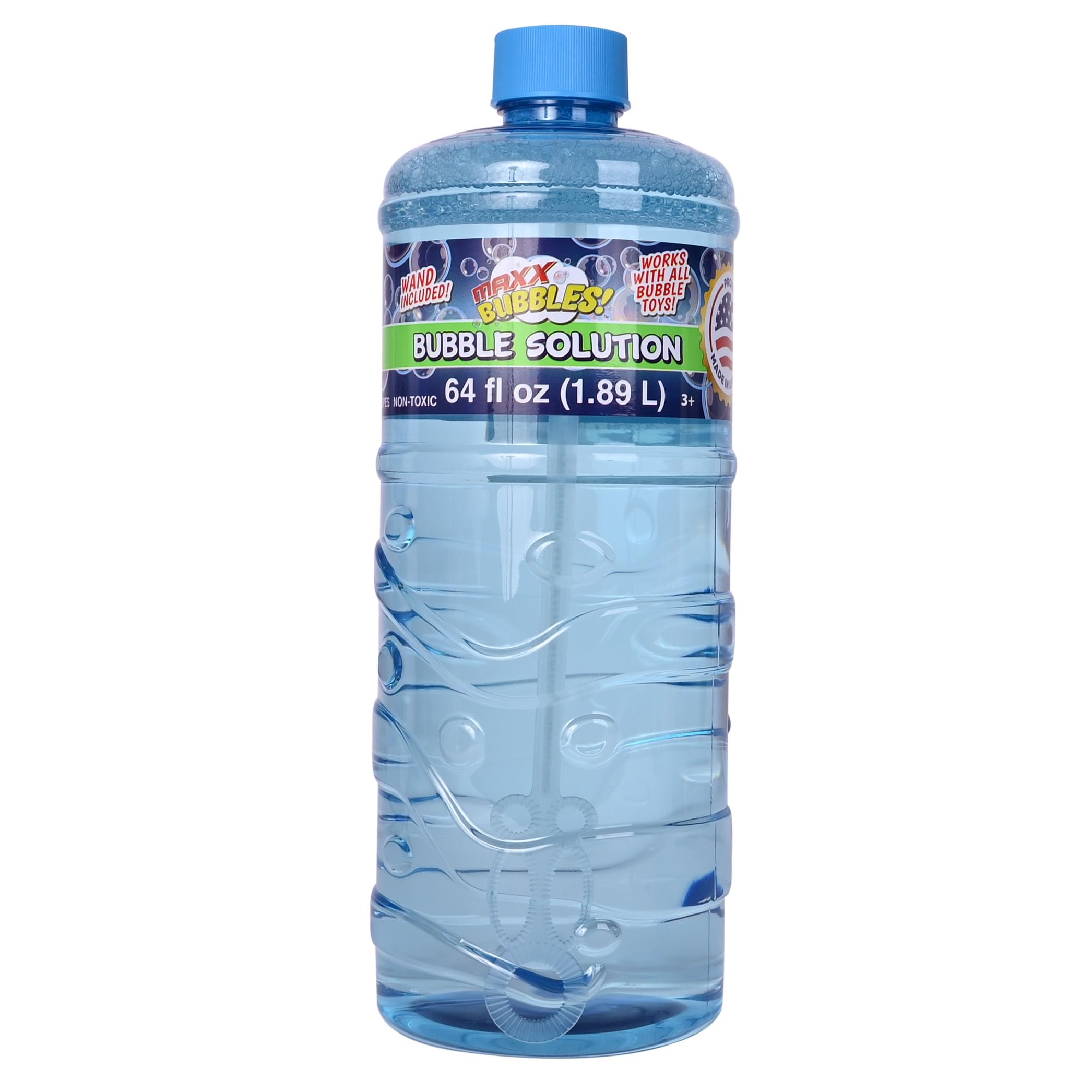 Made in USA Bubble Solution Refill with Wand 64oz Non Toxic Dye Free (1/2 Gallon