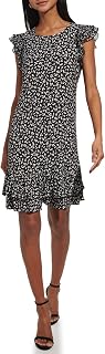 Tommy Hilfiger Women's Sleeveless Crew Neck Double Ruffle Hem Jersey Shift Mini Dress