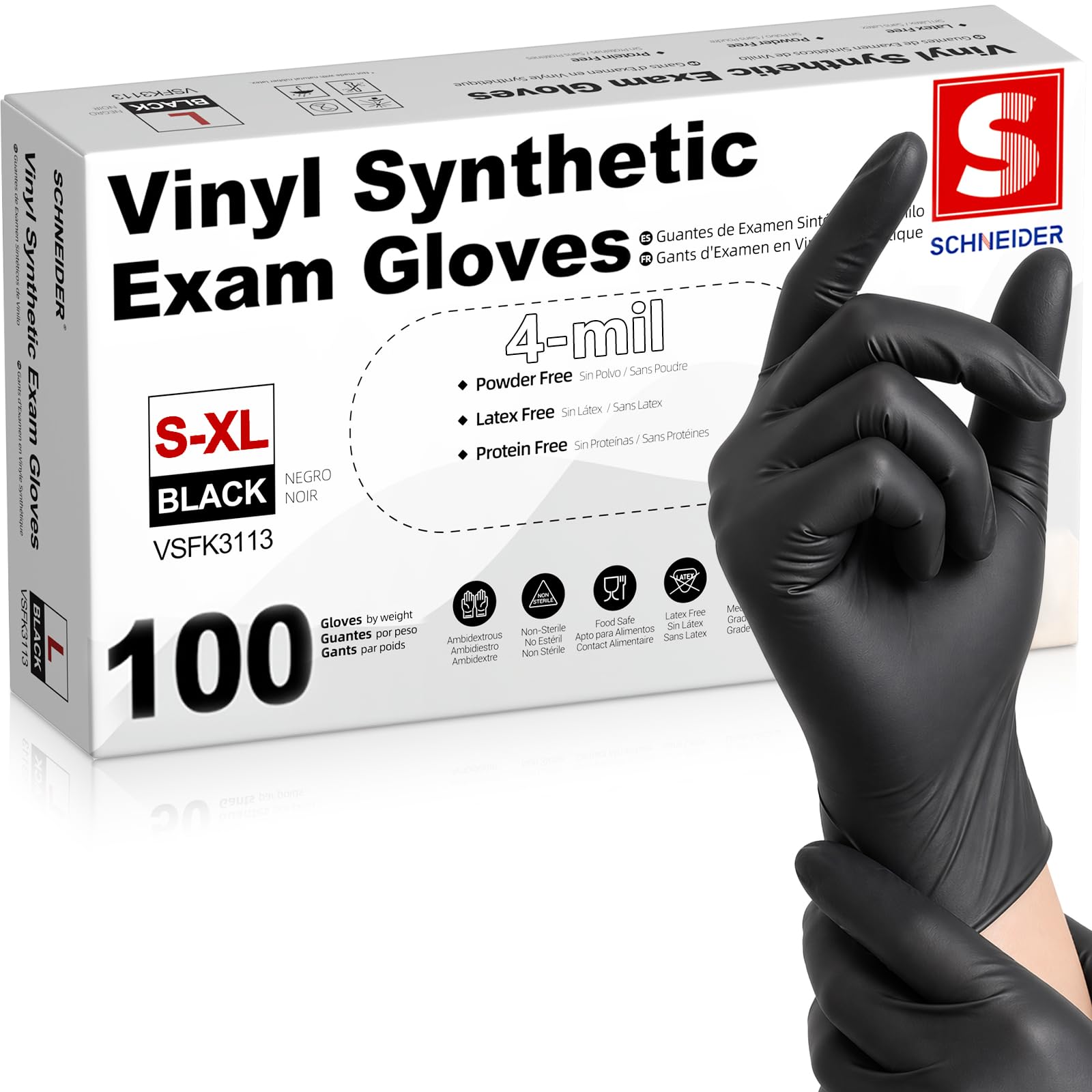 Schneider Medical Nitrile/Vinyl Blend Exam Gloves, Black Disposable | Latex&Powd