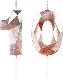 10th Birthday Candles,Number 10 Candles,Rose Gold Happy Birthday Candle for Cake,3D Design Cake Topper Decorations for Boy Girl Women Men Pet Birthday Party Wedding Anniversary Celebration Supplies