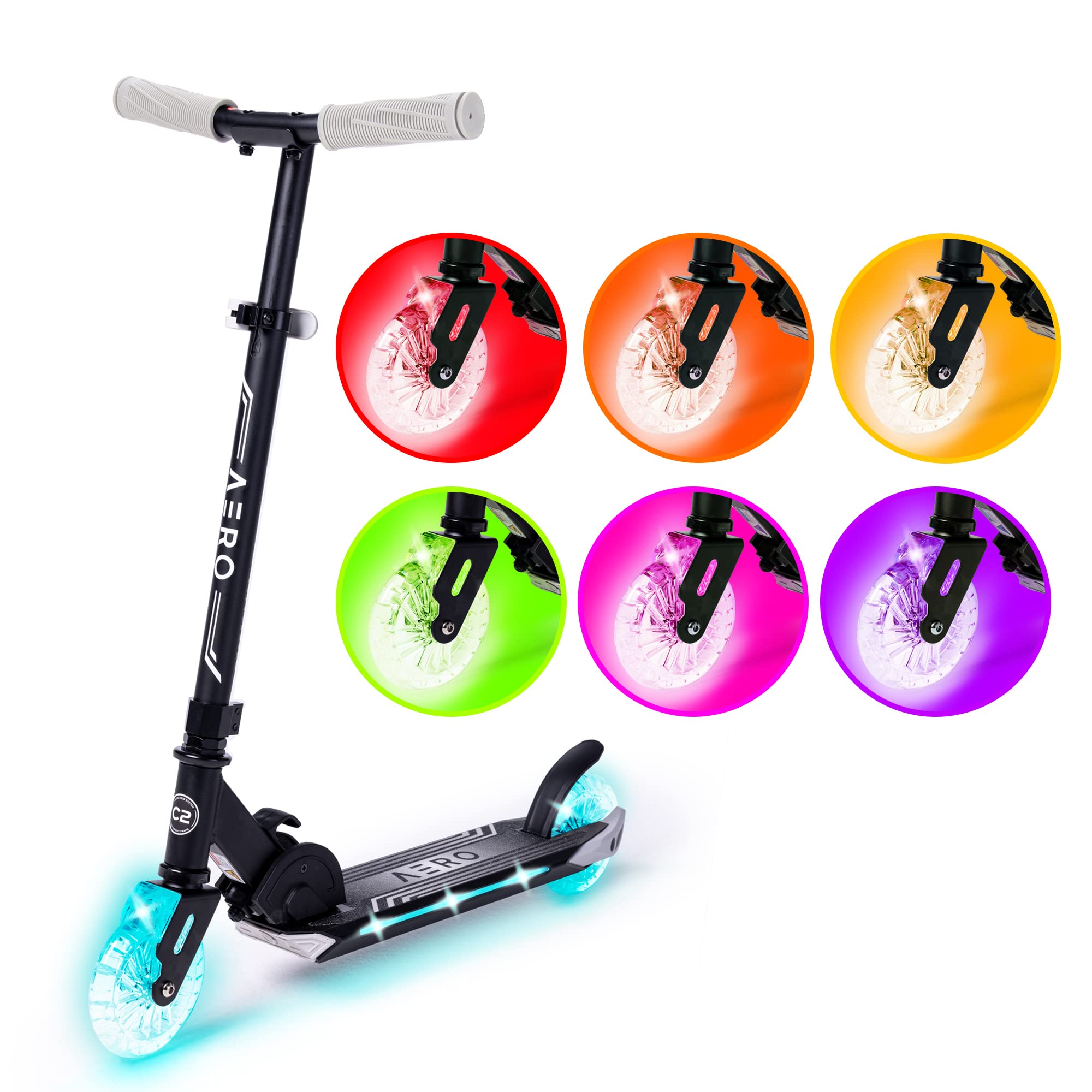 AERO MOBILITY Two-Wheel Kick Scooter for Kids 5-8 with Dynamic RGB Lights | Ligh