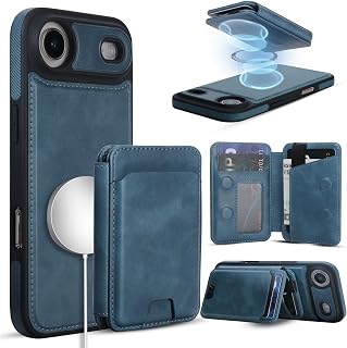 Magnetic Detachable Wallet Case for iPhone 17 Air with Kickstand,2-in-1 MagSafe Compatible RFID Blocking Card Holder,Slim PU Leather Cover Blue